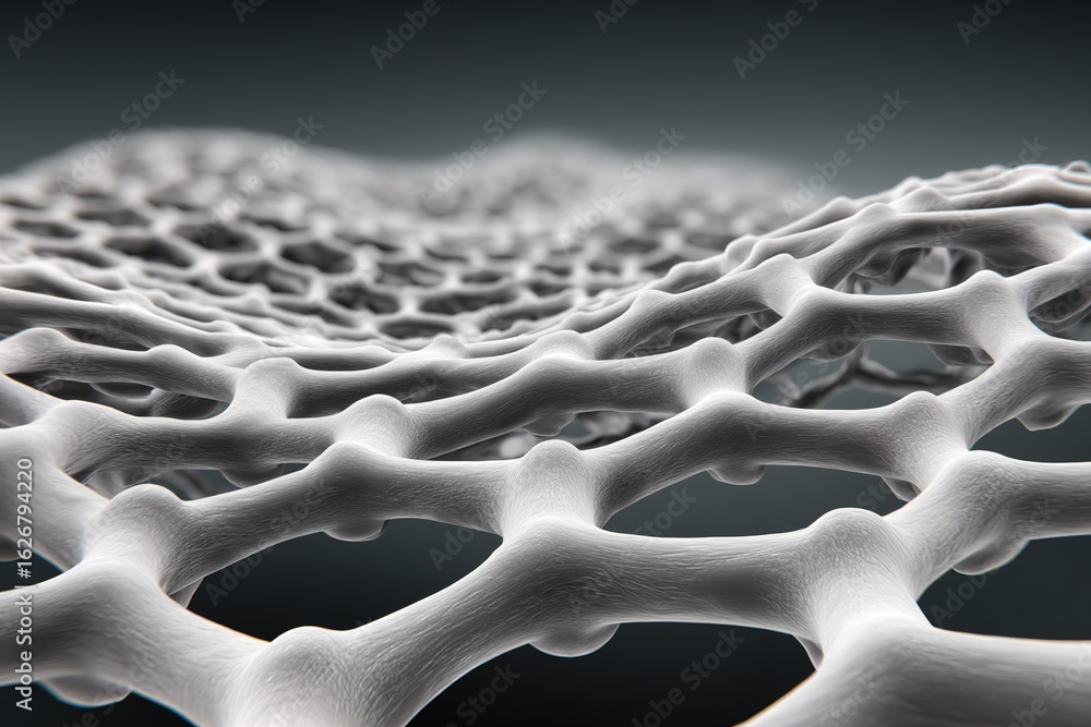 Poster detailed close-up view of a white mesh network structure showcasing intricate formations and pattern