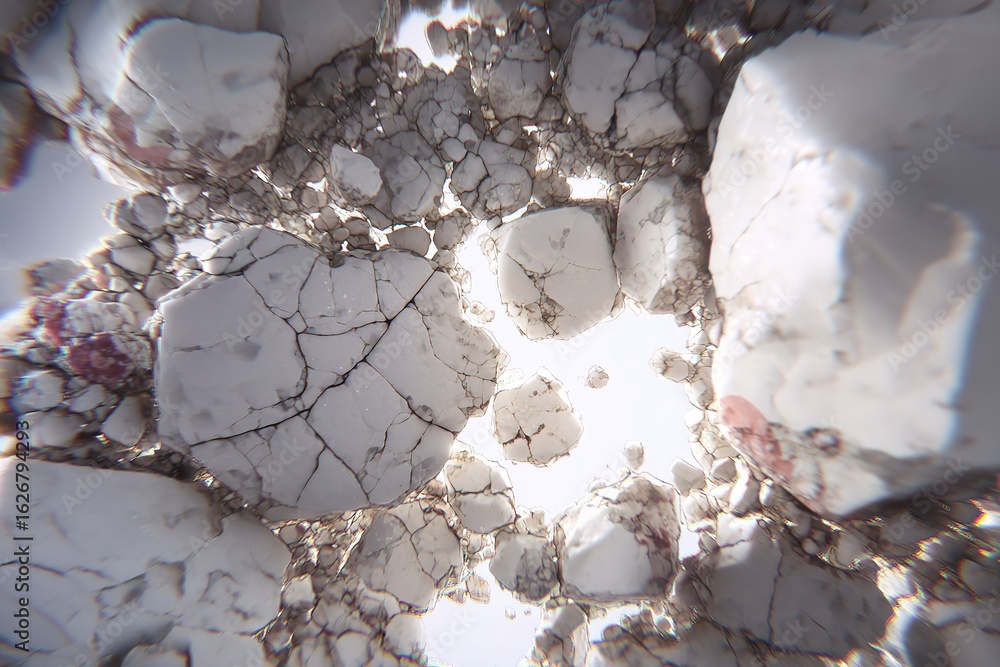 Poster cracks and textures of gray stones illuminated from below in a creative abstract composition