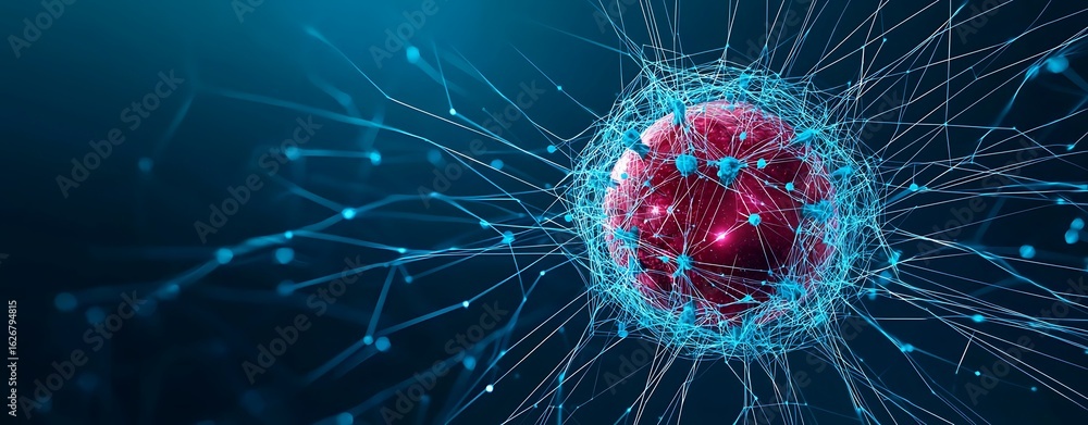 Poster cyber virtual graphic immersion design concept, vibrant abstract representation of a cellular struct
