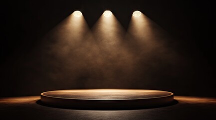 Empty round stage lit by spotlights (1)