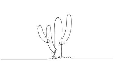 Continuous one line drawing of cute exotic tropical spiny cactus plant vector illustration. Editable outline