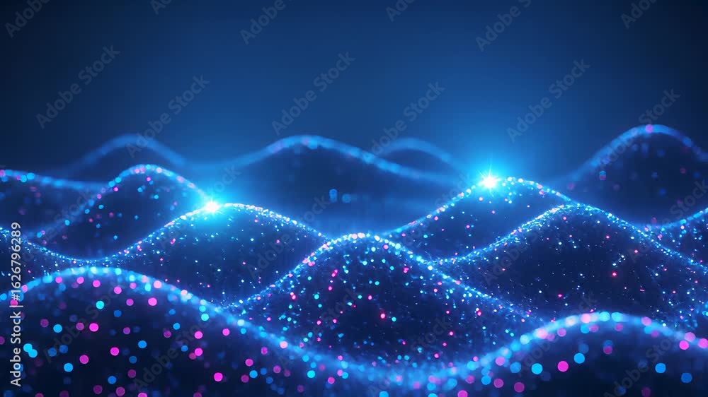 Aufkleber glowing landscape of mesmerizing technology waves with smooth dolly motion through an enchanting atm
