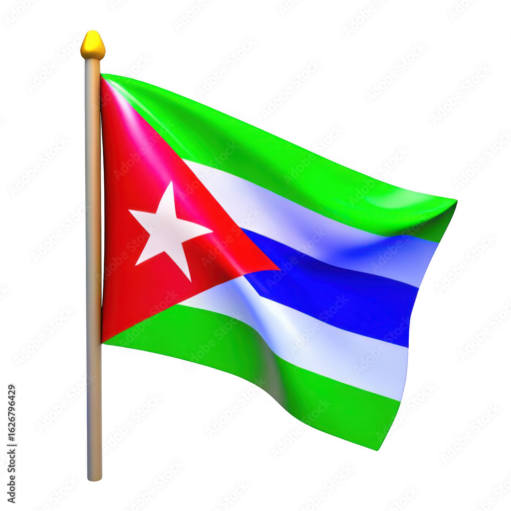 Poster 3d cuban flag waving on pole isolated on transparent background