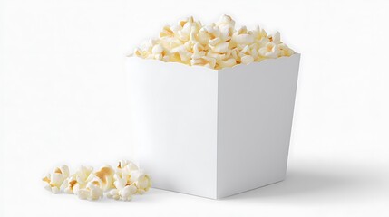 Isolated white popcorn box template mockup with custom graphics packaging .