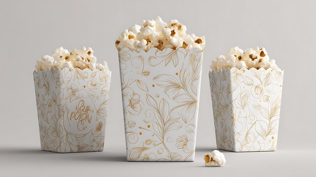 Isolated white popcorn box template mockup with custom graphics packaging .