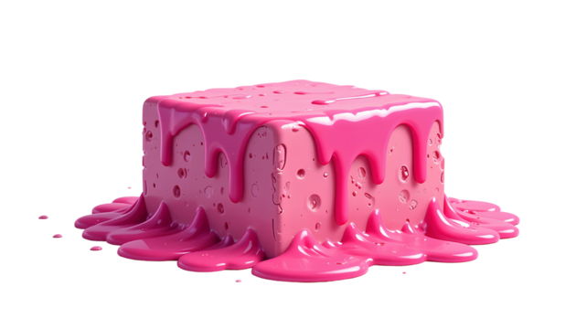Bright Pink Goo Dripping Illustration – Viscous Drip from Rectangular Block on transparent Background