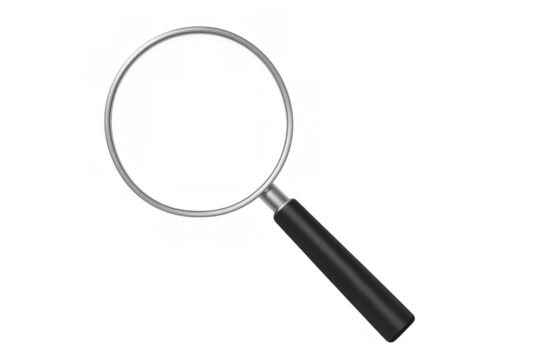 Realistic magnifying glass with a transparent background, perfect for various design projects requiring a search or zoom effect