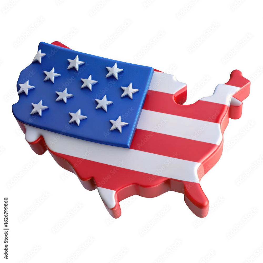 Poster 3d usa flag map shape isolated on transparent background
