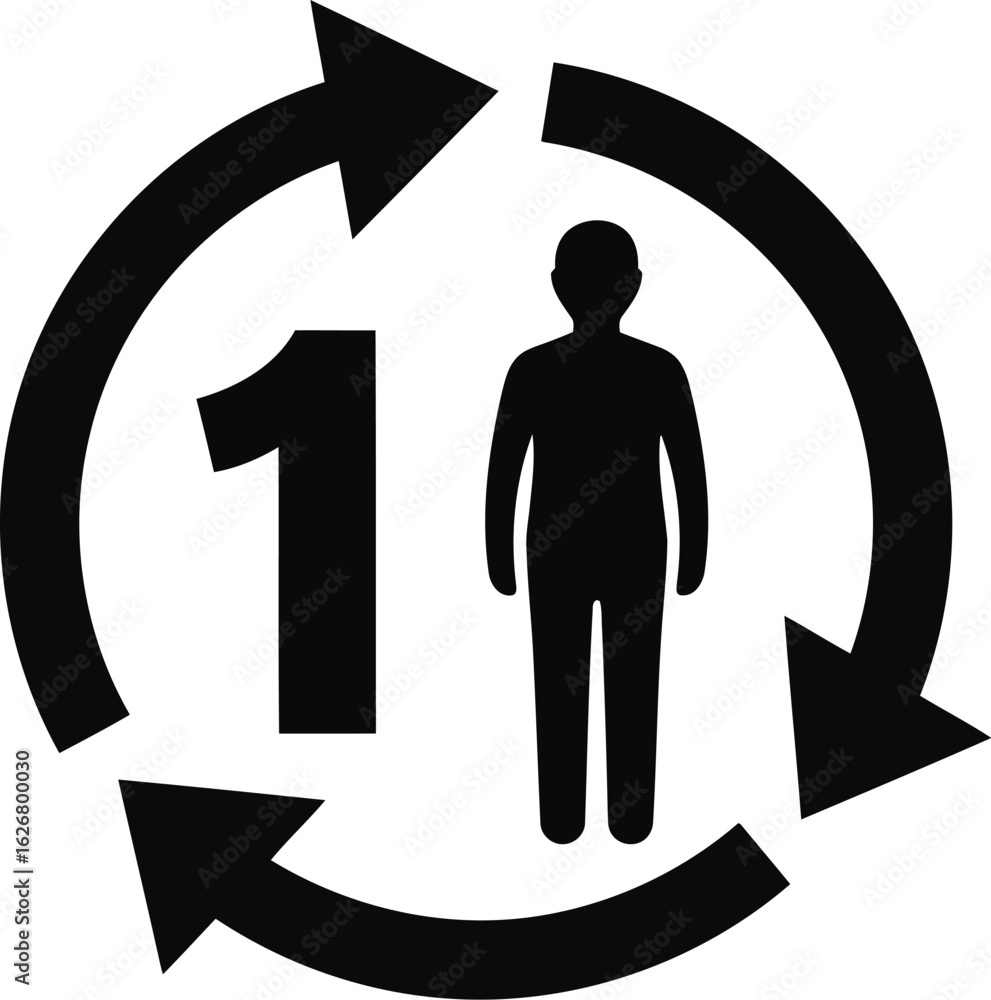 Poster vector art of vector illustration of a single person surrounded by a circular arrow representing rec