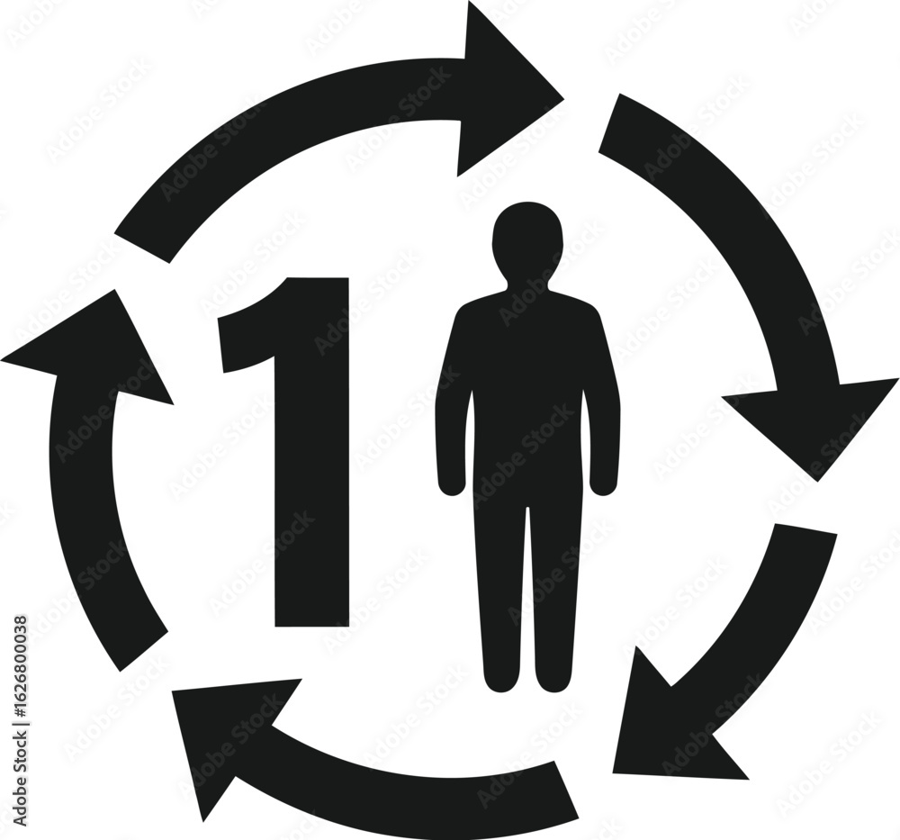 Poster vector art of vector illustration of a single person standing inside a circular arrow cycle represen