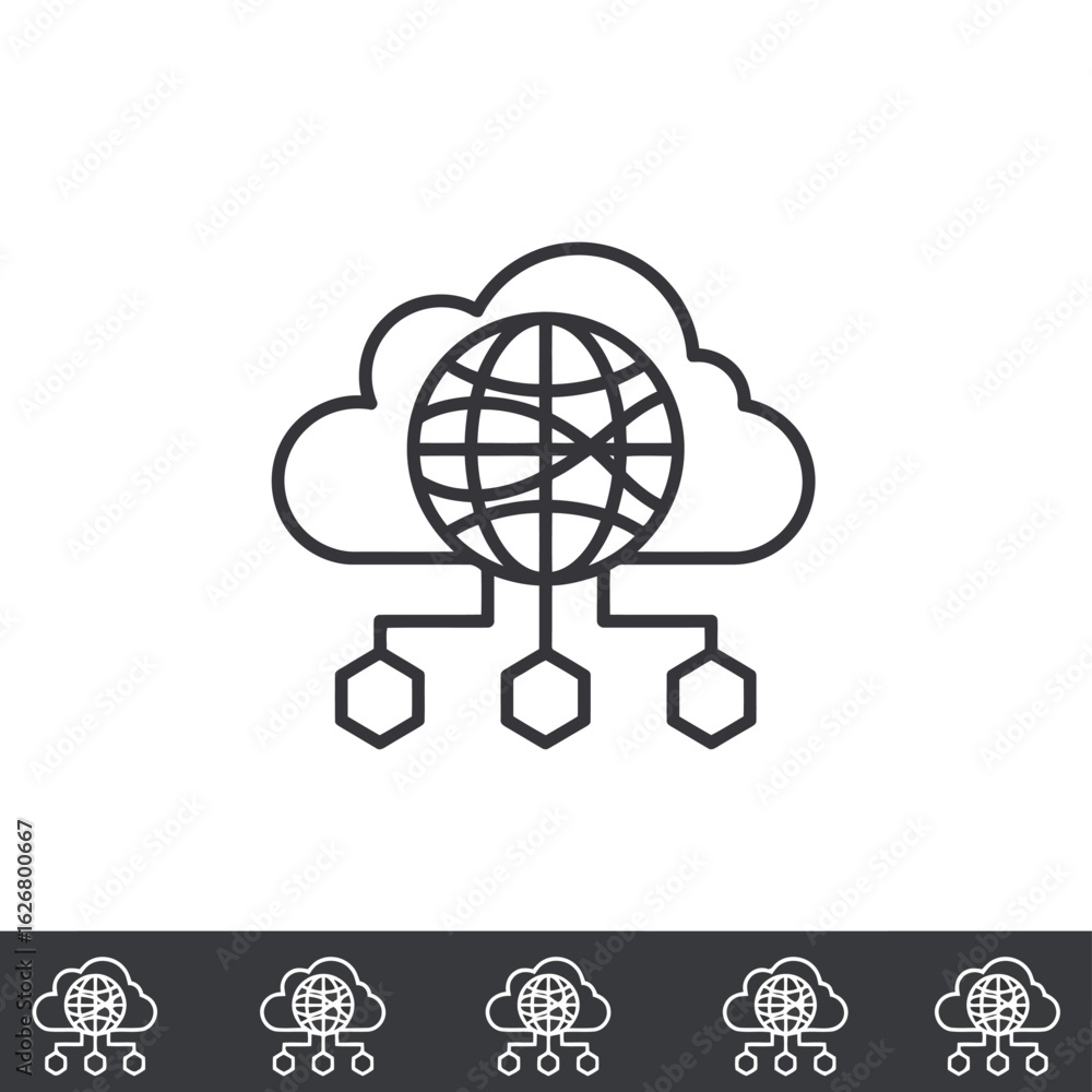 Poster vector art of vector illustration of a global network connecting to a cloud server representing worl