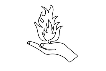 Fire icon in continuous one line drawing with minimalist style isolated outline illustration design