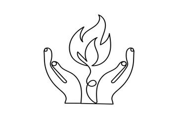 Fire icon in continuous one line drawing with minimalist style isolated outline illustration design