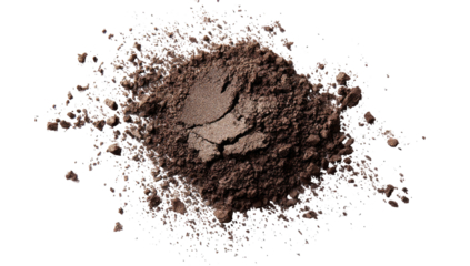 Dark brown powder, scattered, and slightly cracked
