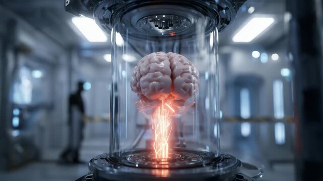 Artificial Brain in Futuristic Lab with Neural Energy Interface

