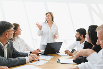 Businesswoman leading a meeting with her team in the office