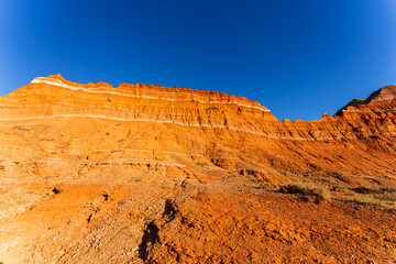 Stunning View of Palo Duro Canyon in Texas with Red Rock Formations Under a Clear Blue Sky