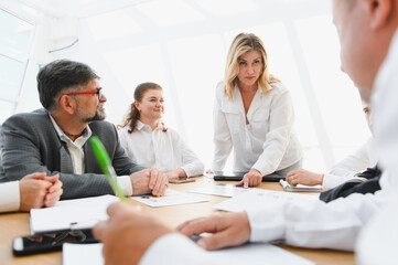 Fototapeta premium Business team discussing strategy during office meeting