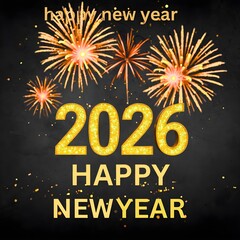 Fototapeta premium A festive 2026 happy new year celebration with golden fireworks on black background