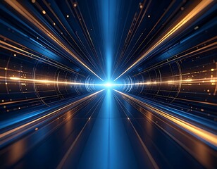 Obraz premium Futuristic Warp Speed Tunnel: Abstract Light Trails & Glowing Particles