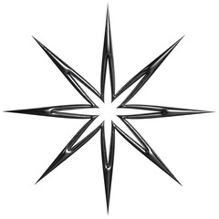 3D glossy star with curved outlines, resembling melted metal or liquid chrome. Smooth design with futuristic and artistic expression.