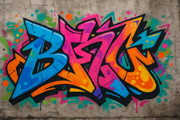 A vibrant graffiti-style illustration featuring bold, colorful letters spelling 