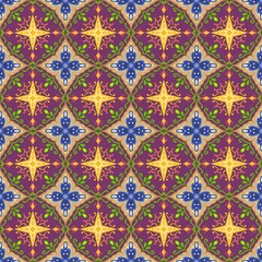 Seamless pattern with mandalas on colorful background.