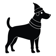 dog with christmas hat and scarf silhouette