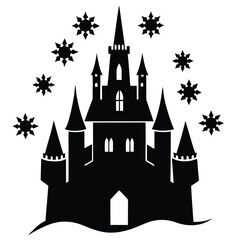 Obraz premium ice castle with snowflakes silhouette