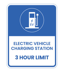 Electric Vehicle Charging Station Sign with 3 Hour Limit