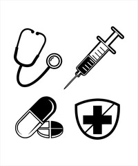Vector medical icon set with tools symbols and health illustrations