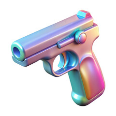 3d futuristic pistol with iridescent finish isolated on transparent background