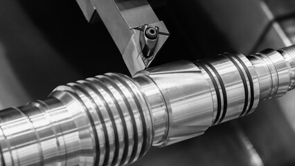 Modern metalworking cnc machine for cutting, drilling, milling metal details.