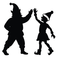 santa and elf high fiving silhouette