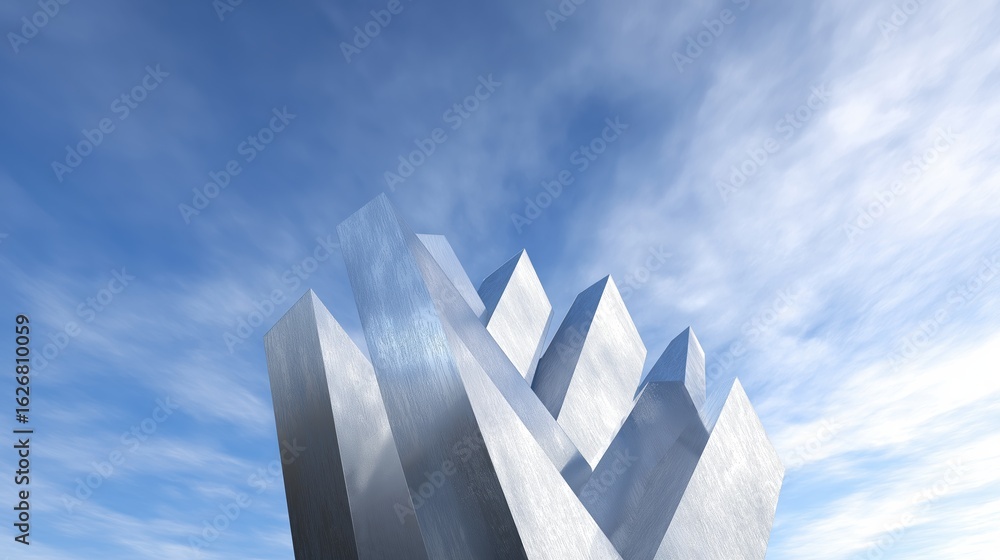 Aufkleber abstract metal structure with sharp angles against a bright blue sky and soft clouds