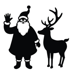 santa waving with reindeer silhouette