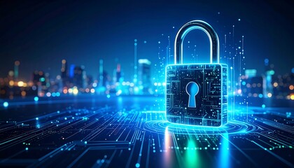 Digital lock over a city at night