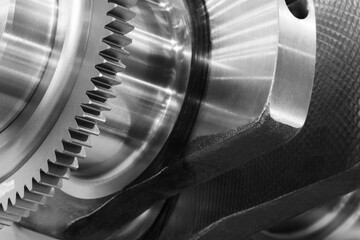 Engine crankshaft close up, car engine service concept background