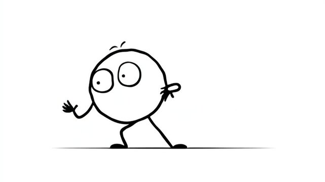 Sketch Character Crouching With Wide Eyed Surprise