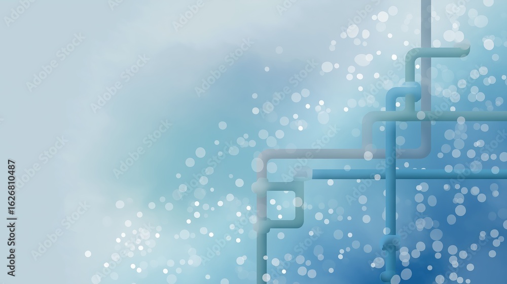 Poster abstract blue background with pipes and bokeh effect for design and technology projects