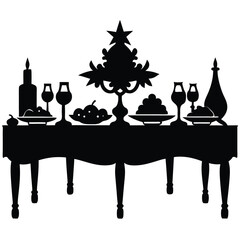 silhouette of a christmas feast table