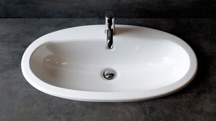 Fototapeta premium Oval white ceramic sink with chrome faucet