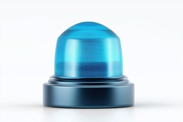 Blue rotating emergency light dome on the dark base, isolated on a clean white background