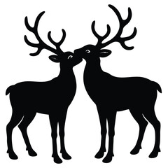 silhouette of two reindeer nuzzling