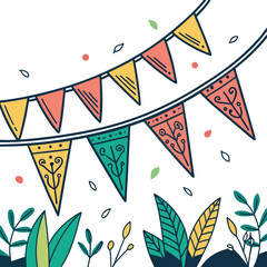 Festival Garland Border with Hanging Shapes and Vibrant Colors