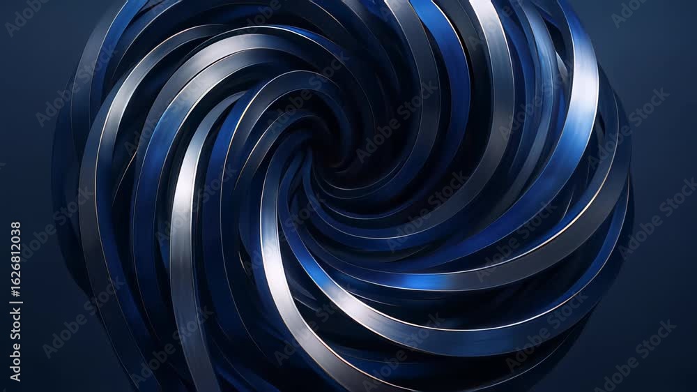 Poster dynamic spiral of rotating metallic rings showcasing modern technology in a mesmerizing display
