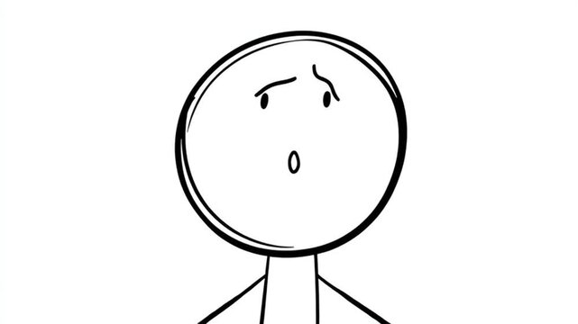Hand Drawn Character Showing Worried Surprise Close Up