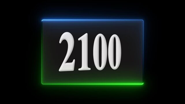 Abstract Digital Glow Design with Numbers High-Tech Digital Light Frame 2100 Glowing Digital Number Animation on the black background.