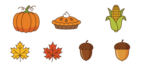 Festive Autumn Harvest Illustration with Pumpkin Pie Corn and Leaves for Thanksgiving Celebration