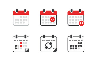 Calendar Icon Set: Schedule Management and Appointment Reminder Symbols for Business Planning and Event Organization, Available in Vector Format